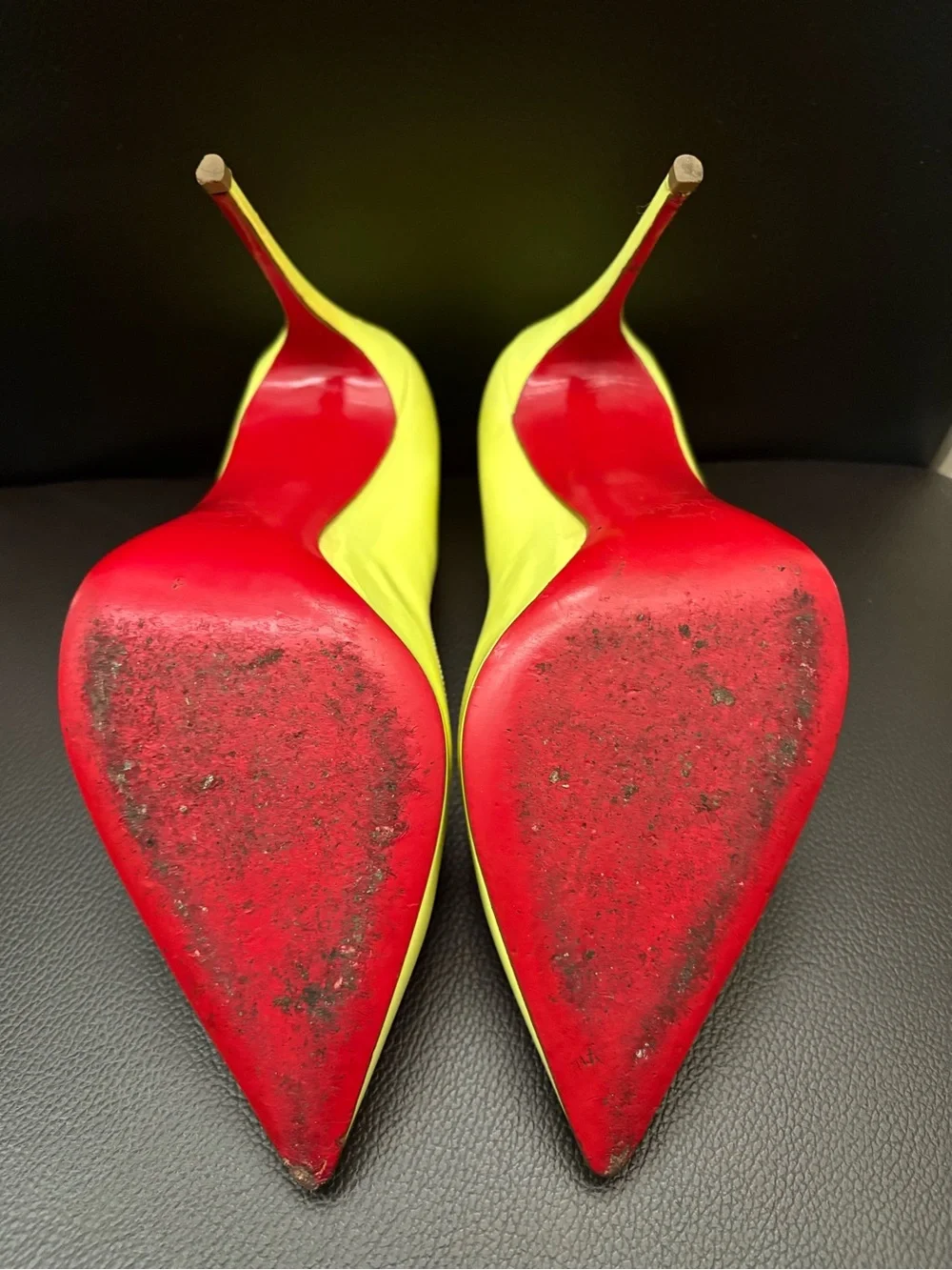 Christian Louboutin So Kate Neon Yellow Patent Pointed Toe Pumps 120mm